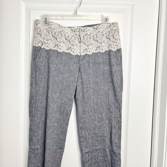 Elevenses Brighton Chambray Lace Overlay Lightweight Linen Pocket Flare Pant - Picture 3 of 10